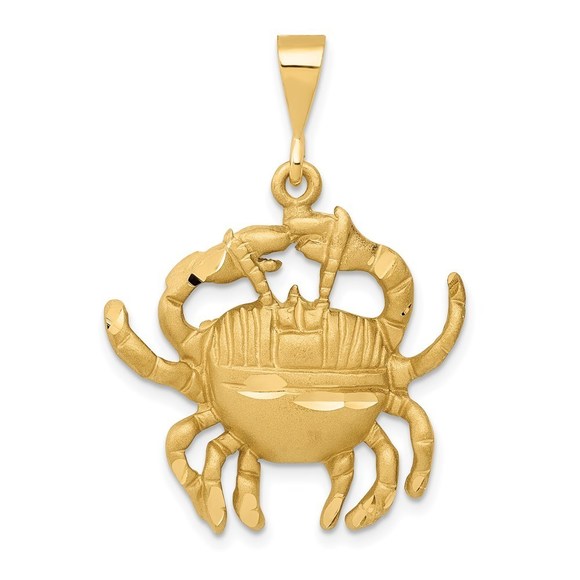 Million Charms 14k Yellow Gold Satin Diamond-cut Cancer Zodiac Charm Pendant